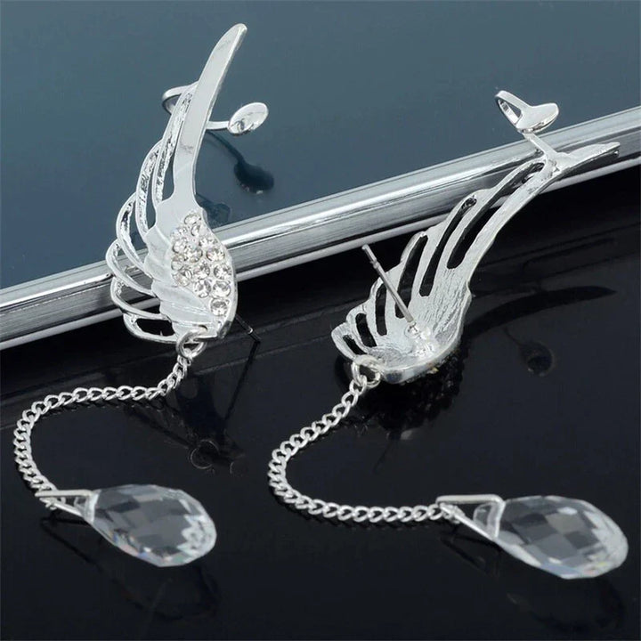 Long Cuff Earrings With Angel Wings-Nora Luxe