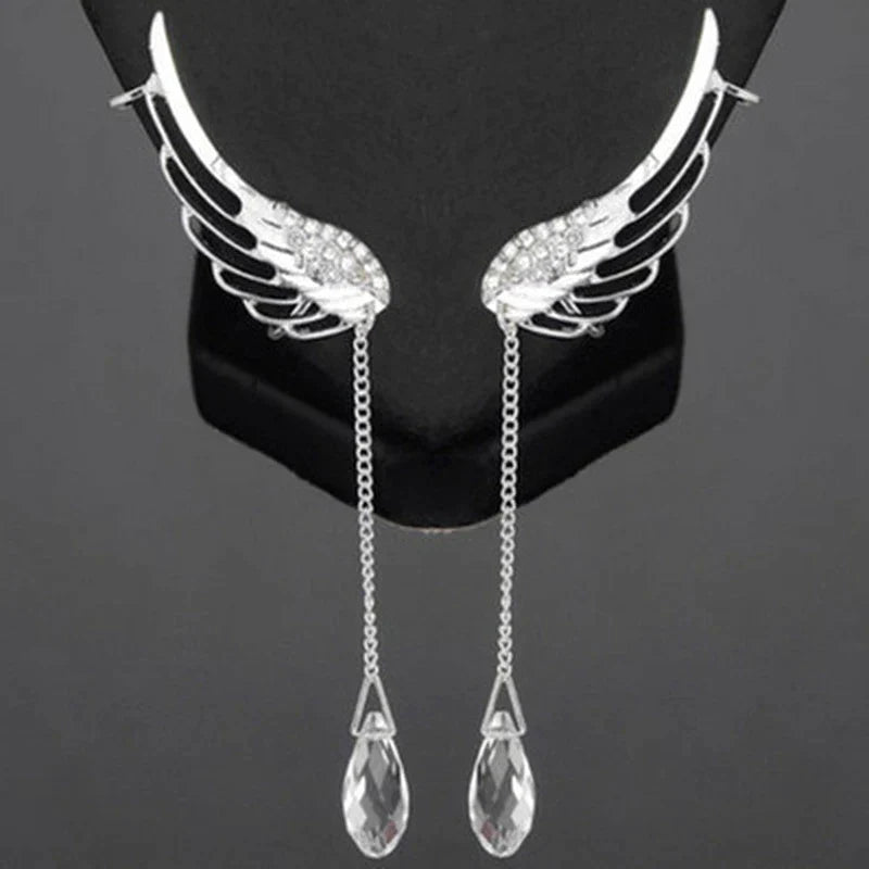 Long Cuff Earrings With Angel Wings-Nora Luxe