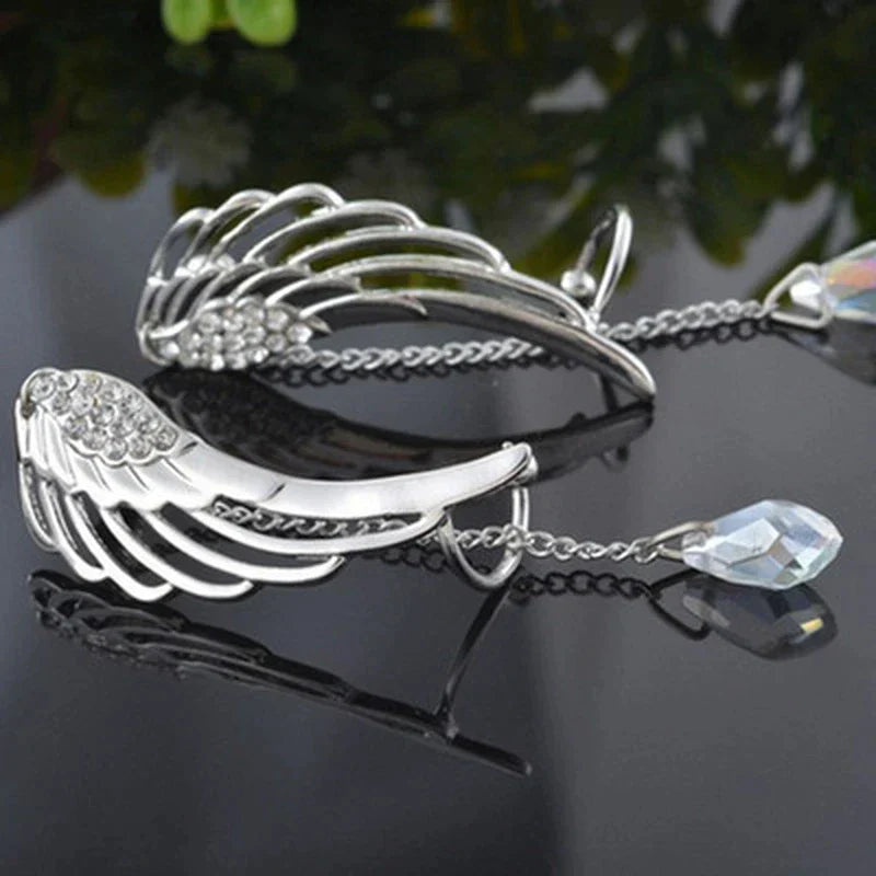 Long Cuff Earrings With Angel Wings-Nora Luxe