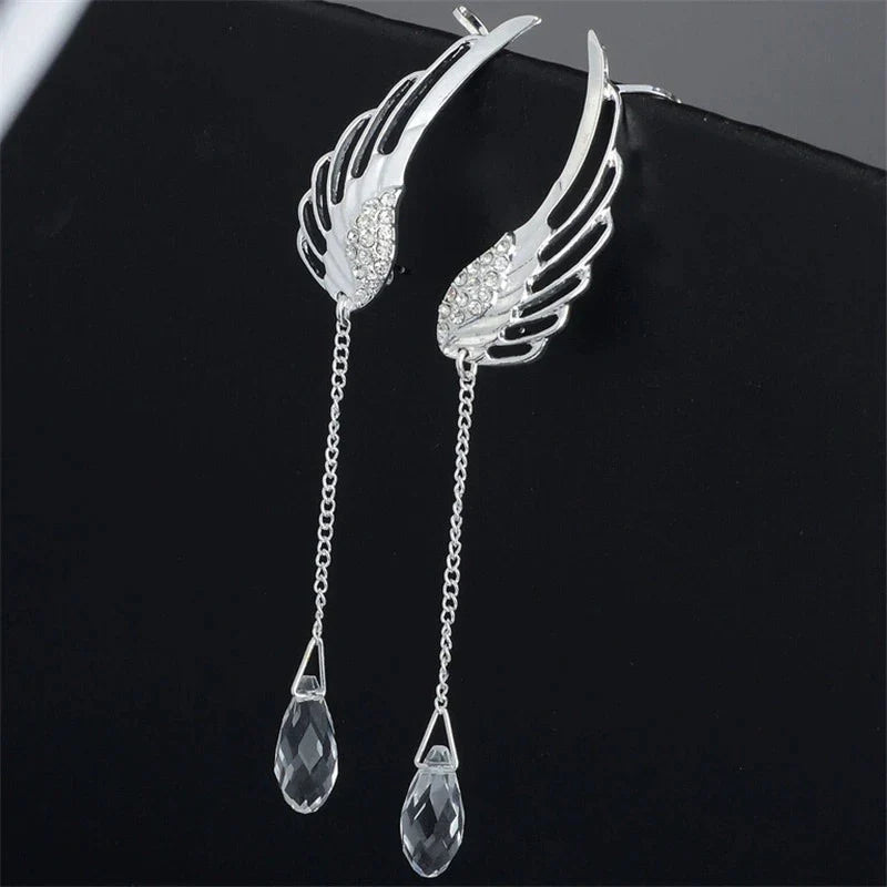 Long Cuff Earrings With Angel Wings-Nora Luxe