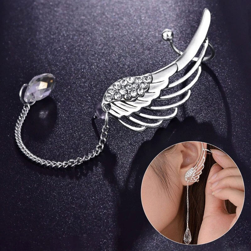 Long Cuff Earrings With Angel Wings-Nora Luxe