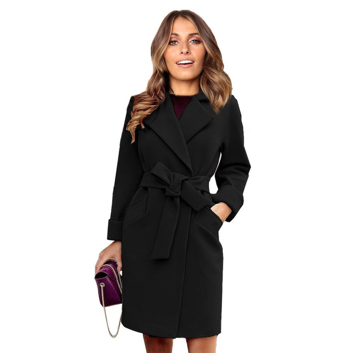 Long Double-Breasted Wool-Look Coat for Women - Elise-Black-S-Nora Luxe