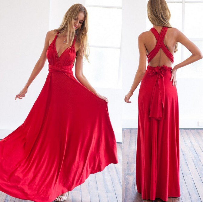 Long Dress with Multiple Styles for Different Looks - Eva-Red-S-Nora Luxe