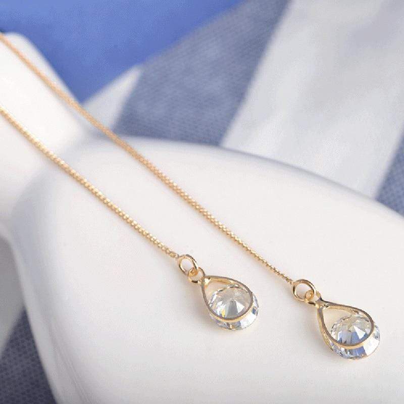 Long Drop Rhinestone Earrings - Isalyn-Gold (equal length)-Nora Luxe