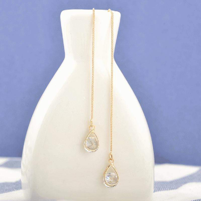 Long Drop Rhinestone Earrings - Isalyn-Gold (equal length)-Nora Luxe