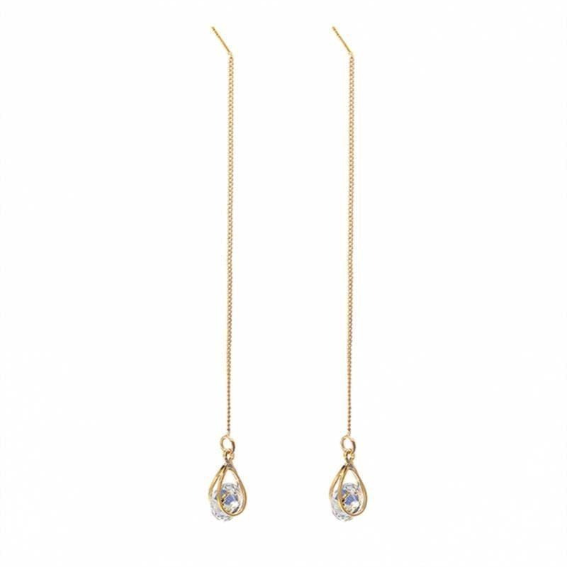 Long Drop Rhinestone Earrings - Isalyn-Gold (equal length)-Nora Luxe