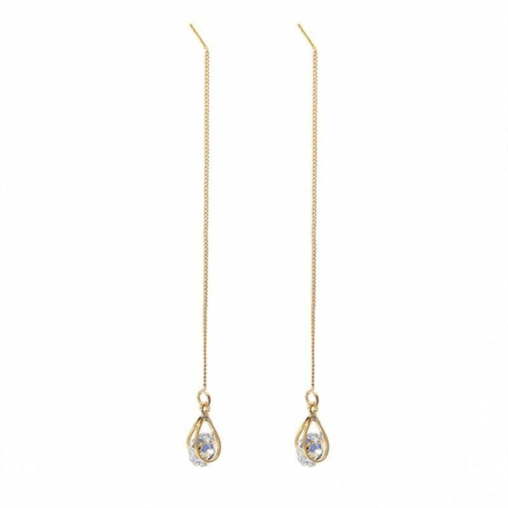 Long Drop Rhinestone Earrings - Isalyn-Gold (equal length)-Nora Luxe