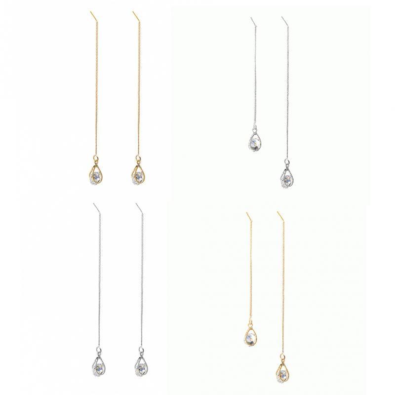Long Drop Rhinestone Earrings - Isalyn-Gold (equal length)-Nora Luxe