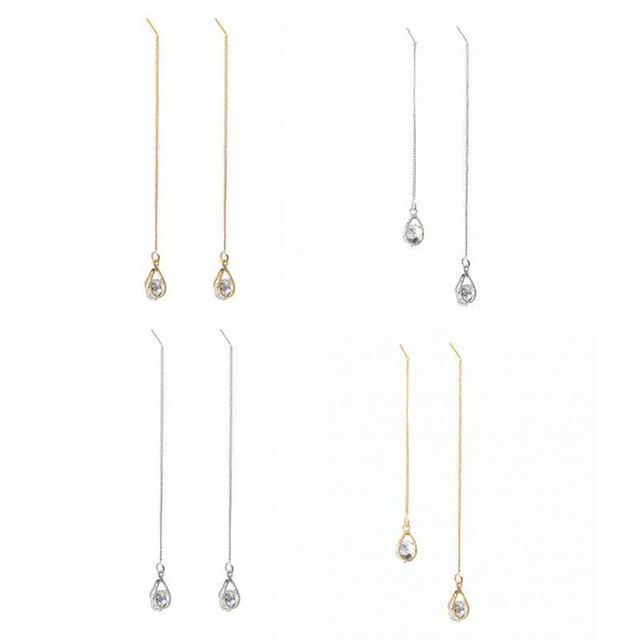 Long Drop Rhinestone Earrings - Isalyn-Gold (equal length)-Nora Luxe