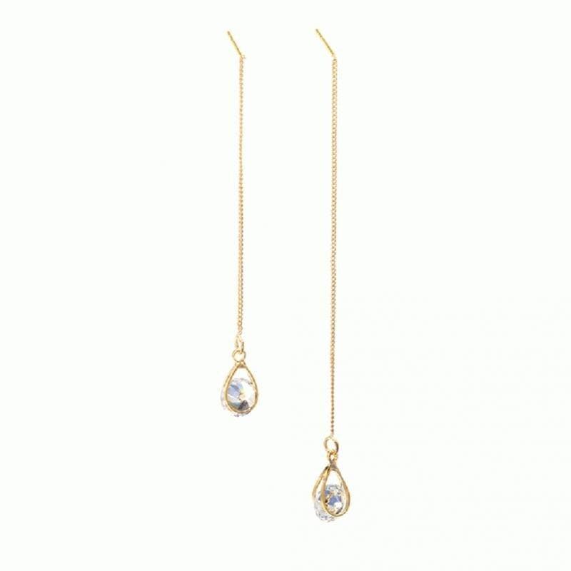 Long Drop Rhinestone Earrings - Isalyn-Gold (unequal length)-Nora Luxe