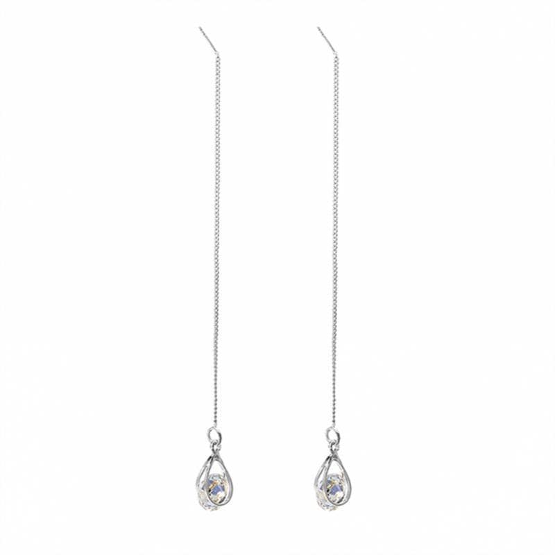 Long Drop Rhinestone Earrings - Isalyn-Silver (equal length)-Nora Luxe
