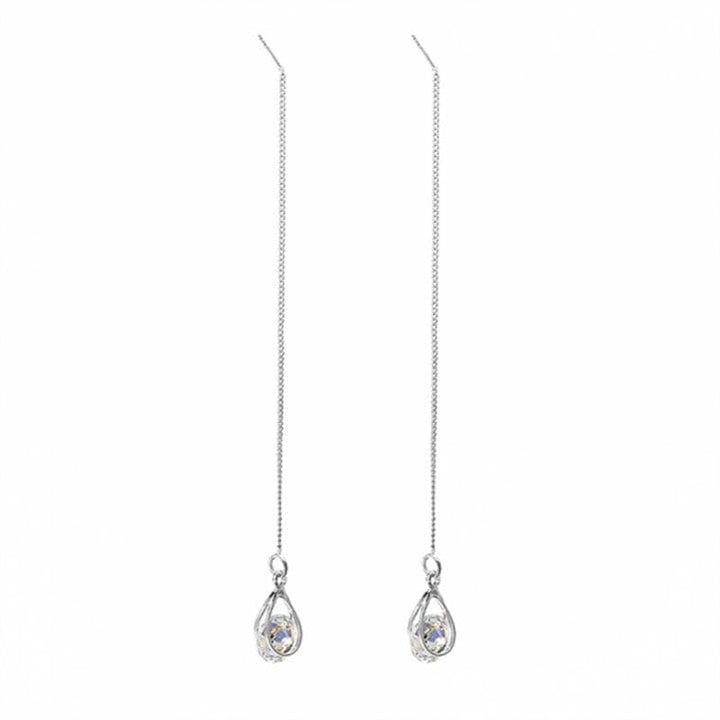 Long Drop Rhinestone Earrings - Isalyn-Silver (equal length)-Nora Luxe