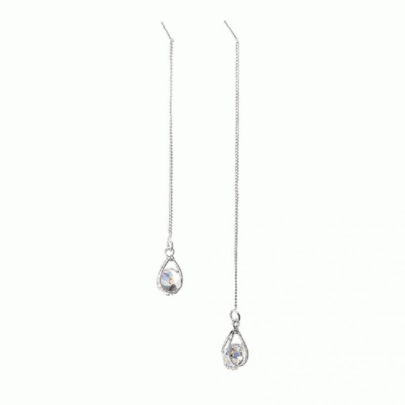Long Drop Rhinestone Earrings - Isalyn-Silver (unequal length)-Nora Luxe