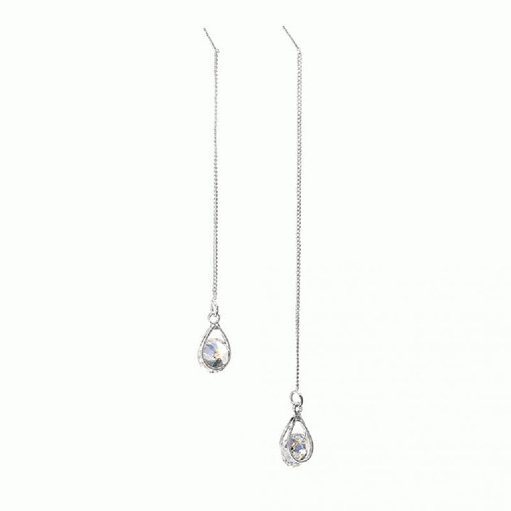 Long Drop Rhinestone Earrings - Isalyn-Silver (unequal length)-Nora Luxe