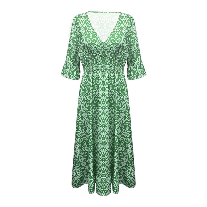 Long Floral Dress with V-neck – Liora-S-Red-Nora Luxe