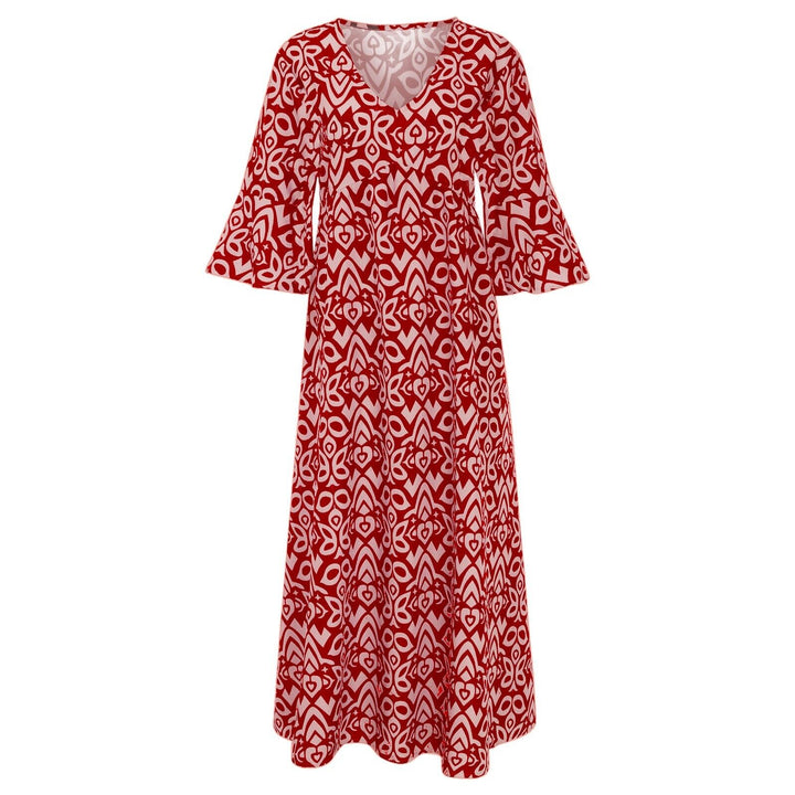 Long Floral Dress with V-neck – Liora-S-Red-Nora Luxe