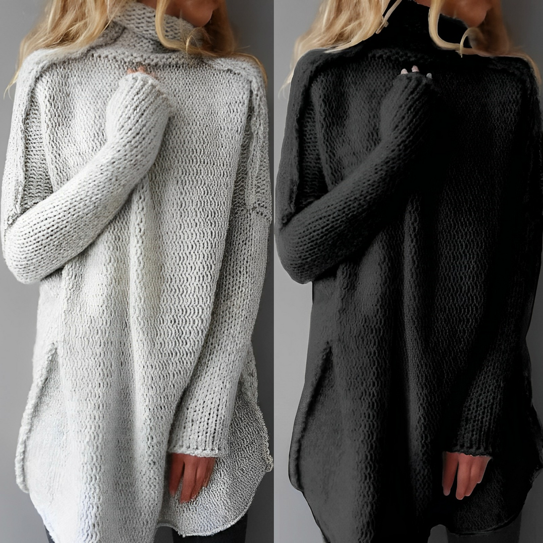 Long Knitted Sweater - Livia-Gray-S-Nora Luxe
