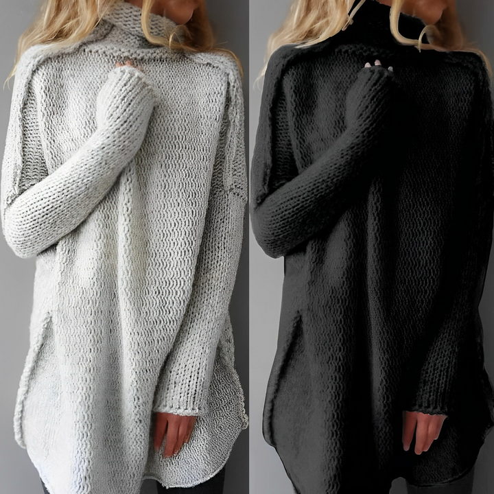 Long Knitted Sweater - Livia-Gray-S-Nora Luxe