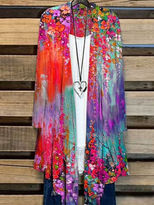 Long Ladies Cardigan with Floral Print – Liva-Red-S-The Livary