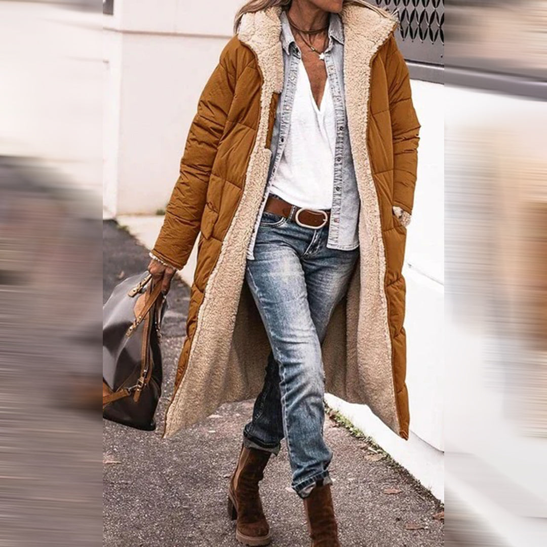 Long Ladies Winter Coat - Nova-Coffee-S-Nora Luxe