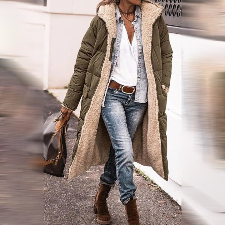 Long Ladies Winter Coat - Nova-Olive green-S-Nora Luxe