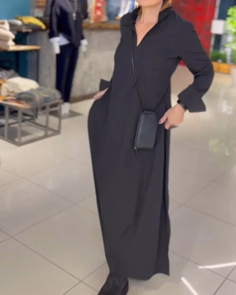 Long Loose Dress with Side Slit - Noémie-Black-S-The Livary