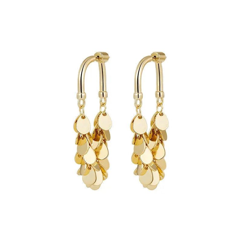 Long Sequin Tassel Earrings-GOLD-Nora Luxe