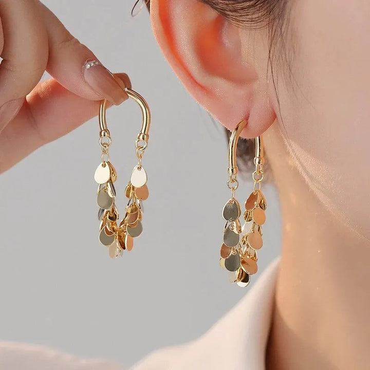 Long Sequin Tassel Earrings-GOLD-Nora Luxe