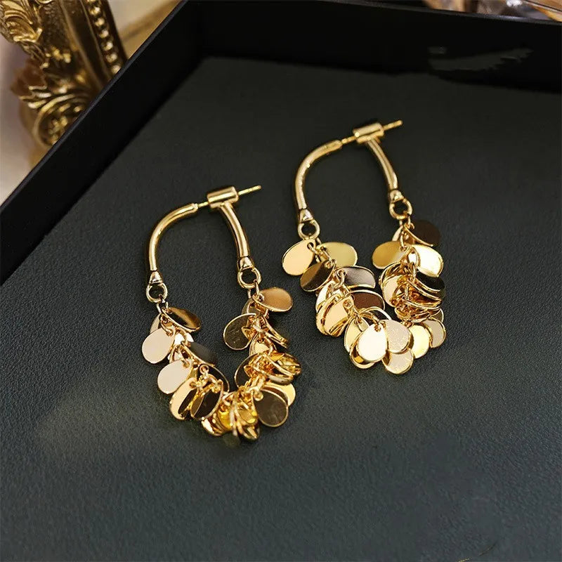 Long Sequin Tassel Earrings-GOLD-Nora Luxe