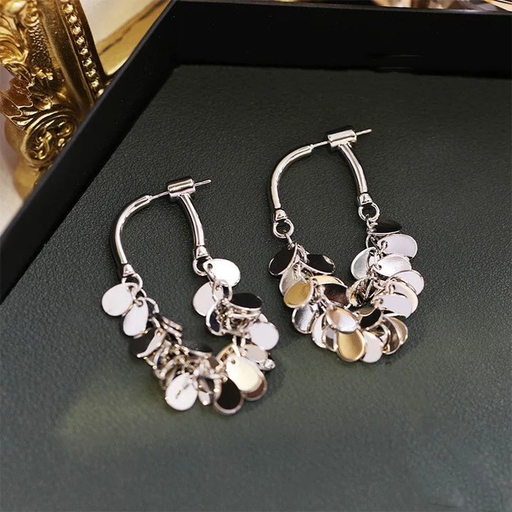 Long Sequin Tassel Earrings-SILVER-Nora Luxe