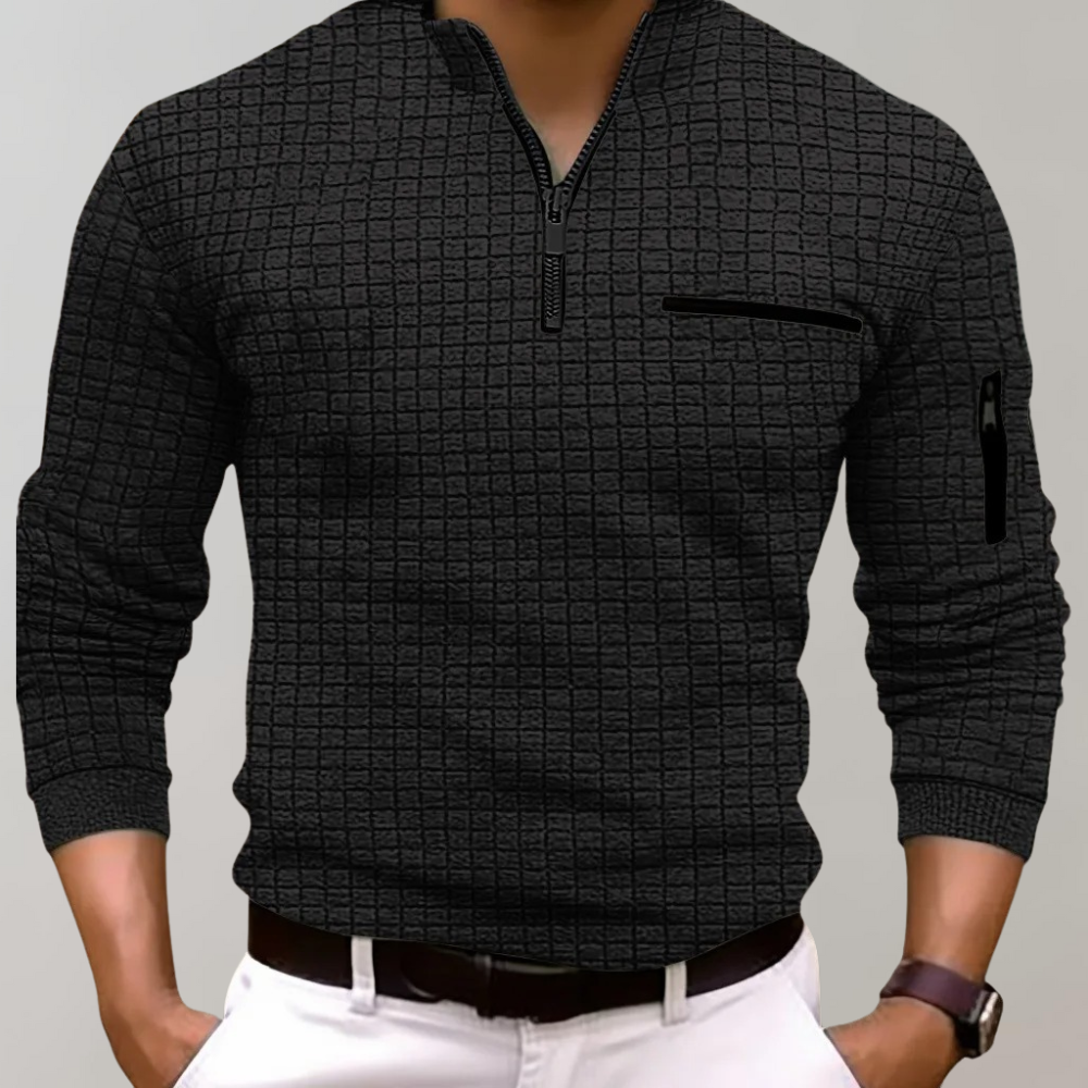 Long Sleeve Polo for Men - Jasper-Black-S-Nora Luxe