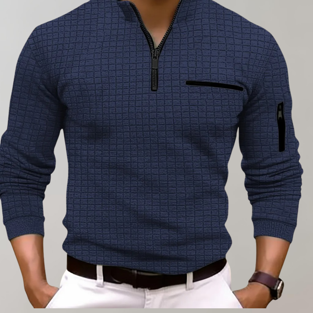 Long Sleeve Polo for Men - Jasper-Blue-S-Nora Luxe