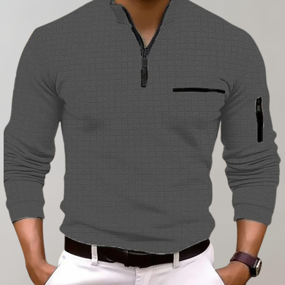 Long Sleeve Polo for Men - Jasper-Gray-S-Nora Luxe