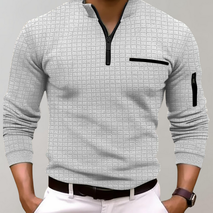 Long Sleeve Polo for Men - Jasper-Light gray-S-Nora Luxe