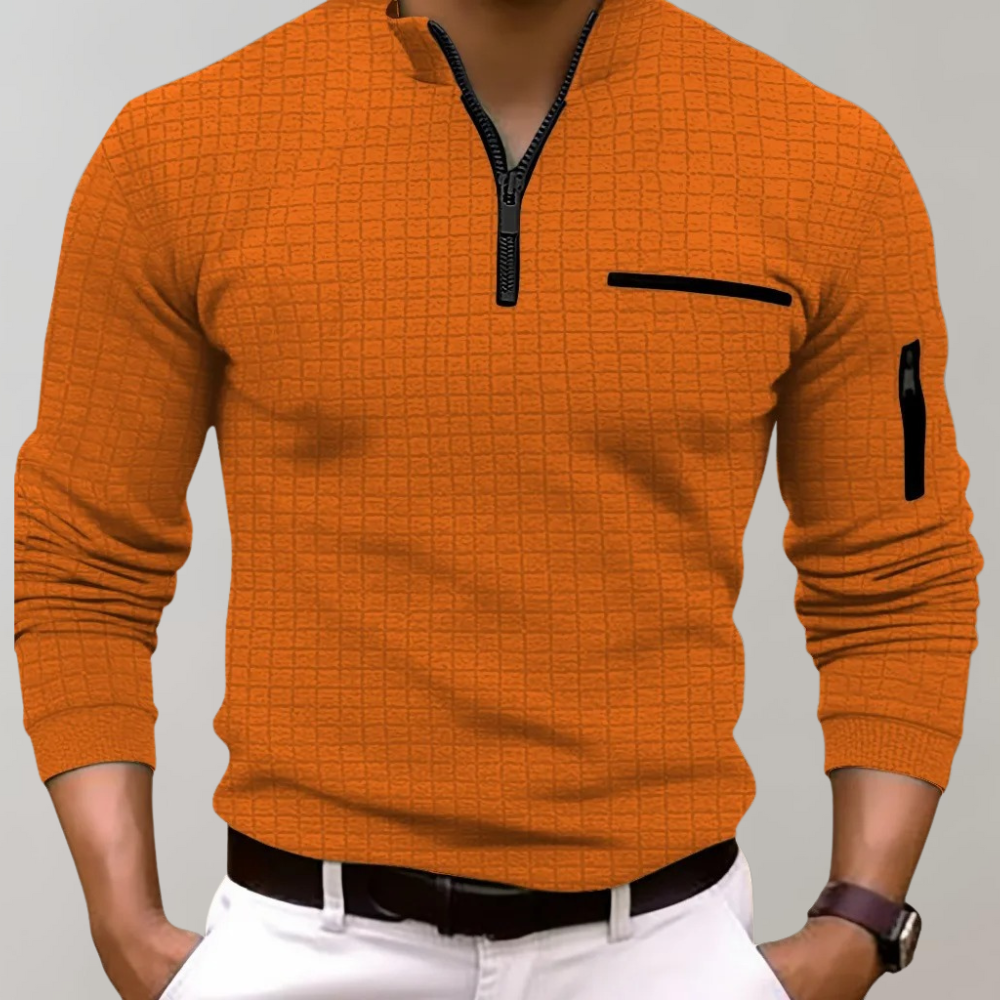 Long Sleeve Polo for Men - Jasper-Orange-S-Nora Luxe