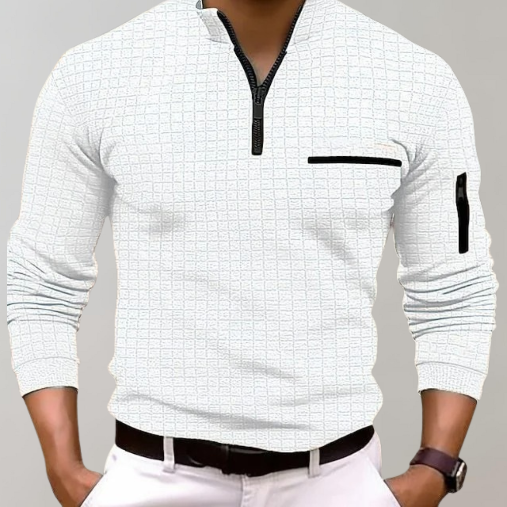 Long Sleeve Polo for Men - Jasper-White-S-Nora Luxe