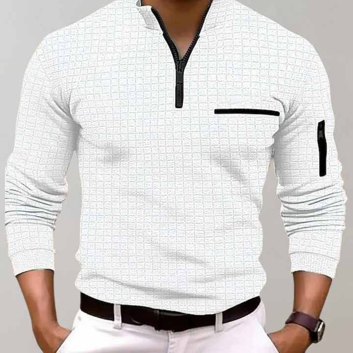 Long Sleeve Polo for Men - Jasper-White-S-Nora Luxe