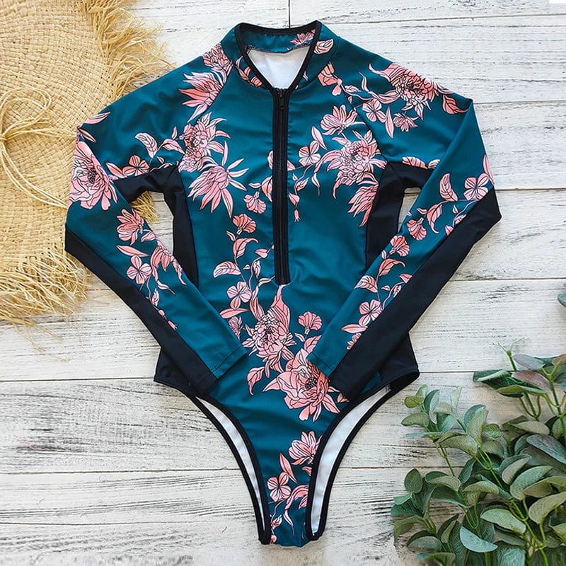 Long-sleeved one-piece women's swimsuit with zipper – Naria-Black-S-Nora Luxe