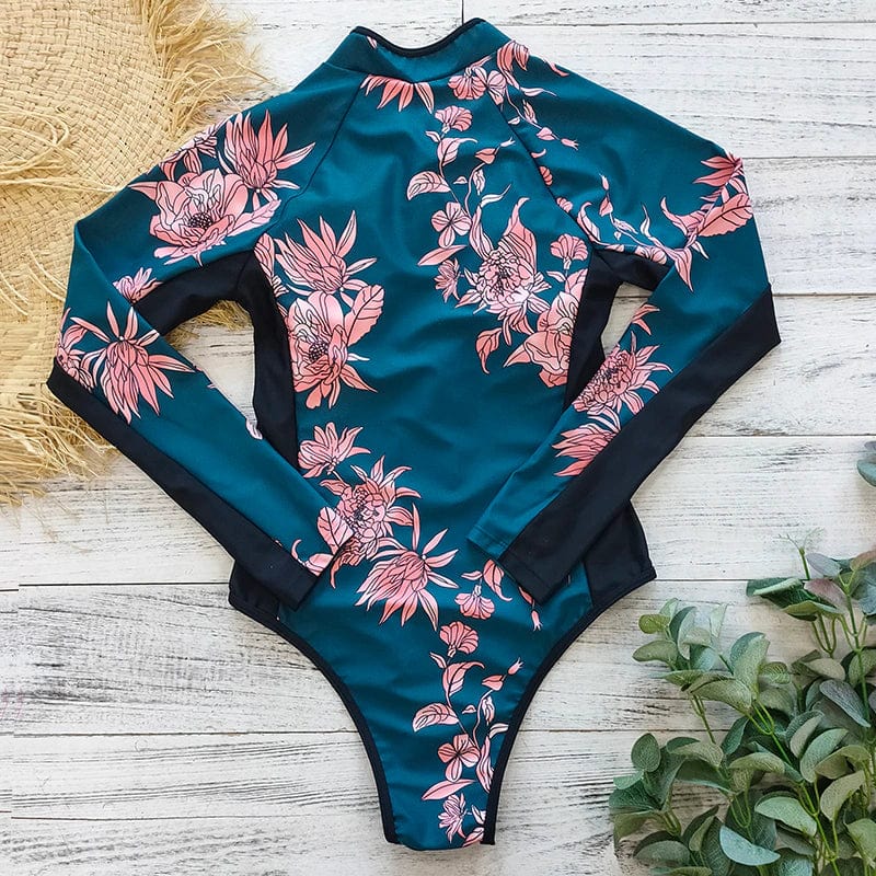 Long-sleeved one-piece women's swimsuit with zipper – Naria-Black-S-Nora Luxe