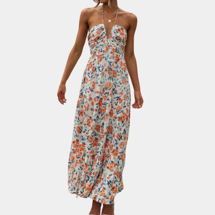 Long Summer Dress with Halter Neck – Soraya-Blue Orange-XS-State of Style