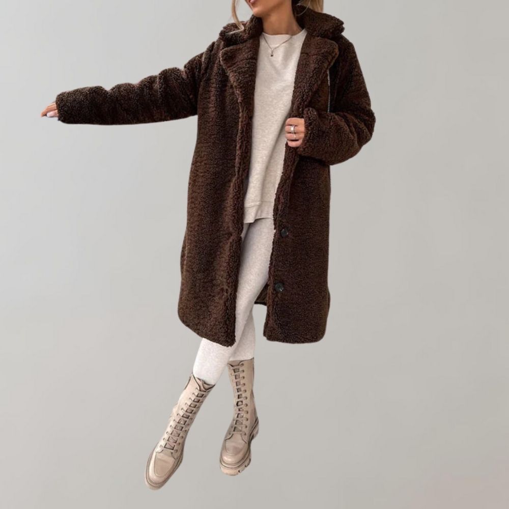 Long Teddy Coat for Women - Elodie-Coffee-S-Nora Luxe