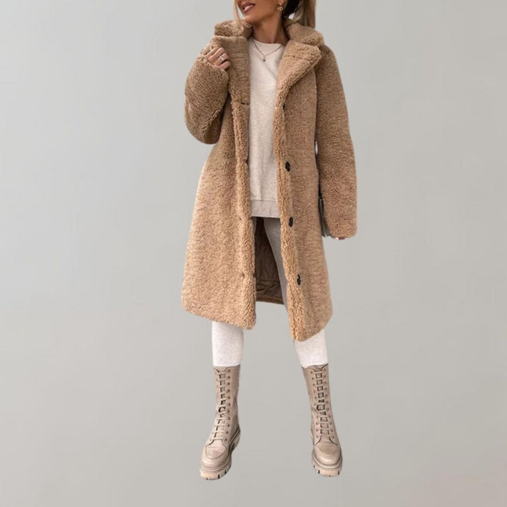Long Teddy Coat for Women - Elodie-Khaki-S-Nora Luxe