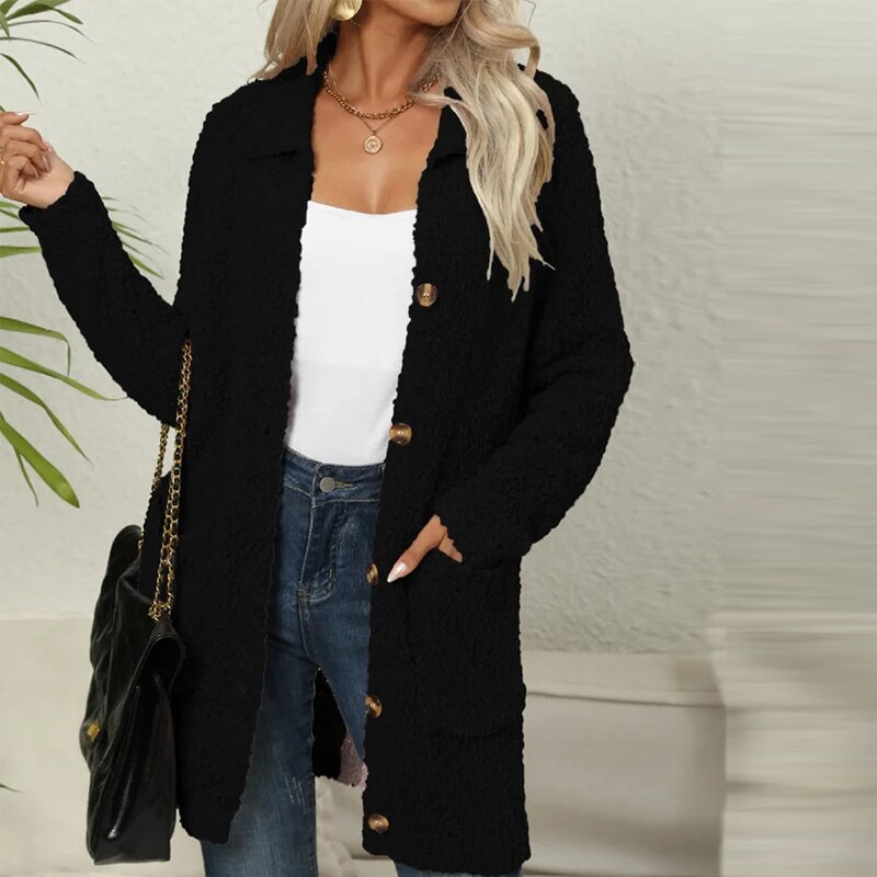 Long Teddy Vest with Pockets - Ella-Black-S-Nora Luxe