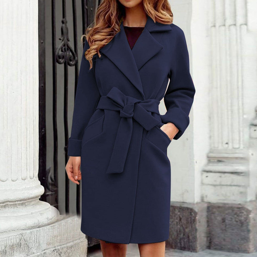 Long Trench Coat Winter Jacket with Button Closure in Bright Colors - Elena-Marine blue-S-Nora Luxe