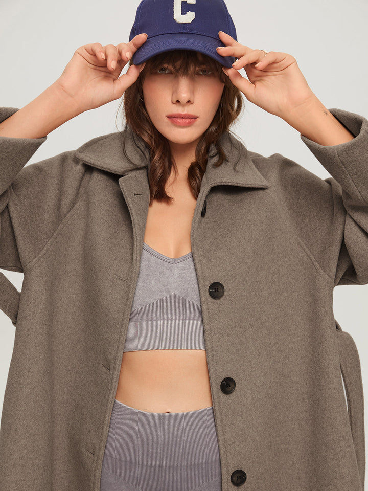 Long Women's Winter Coat - Isolde-Khaki-XS-Nora Luxe