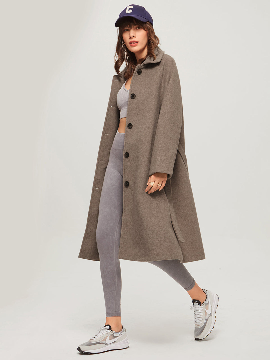 Long Women's Winter Coat - Isolde-Khaki-XS-Nora Luxe