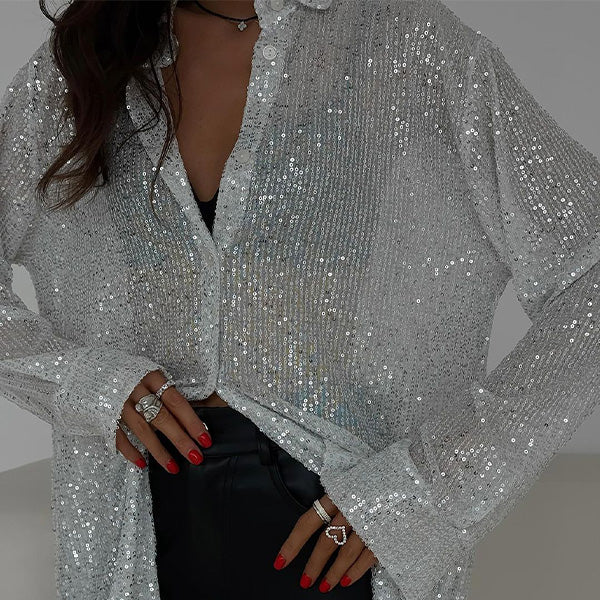 Loose Blouse with Shiny Sequins – Celeste-Black-S-The Livary