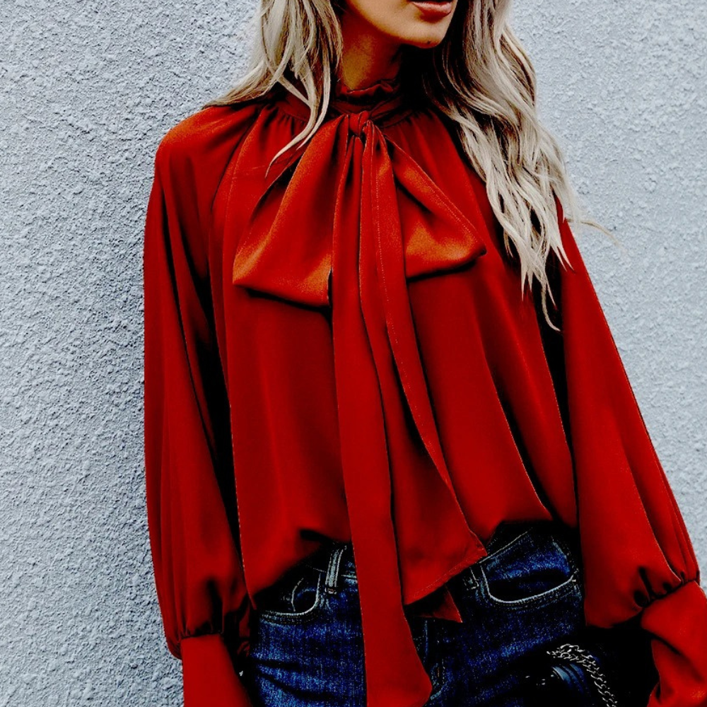 Loose Falling Formal Women's Blouse - Mira-Red-XS-Nora Luxe