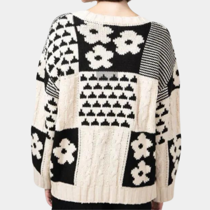 Loose Falling Knitted Ladies Sweater with Floral Print - Lilou-XS-Nora Luxe