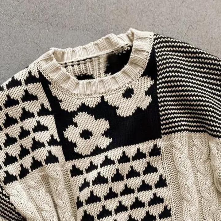 Loose Falling Knitted Ladies Sweater with Floral Print - Lilou-XS-Nora Luxe